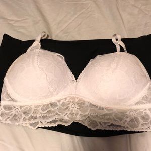Pink push up bra white lace size S